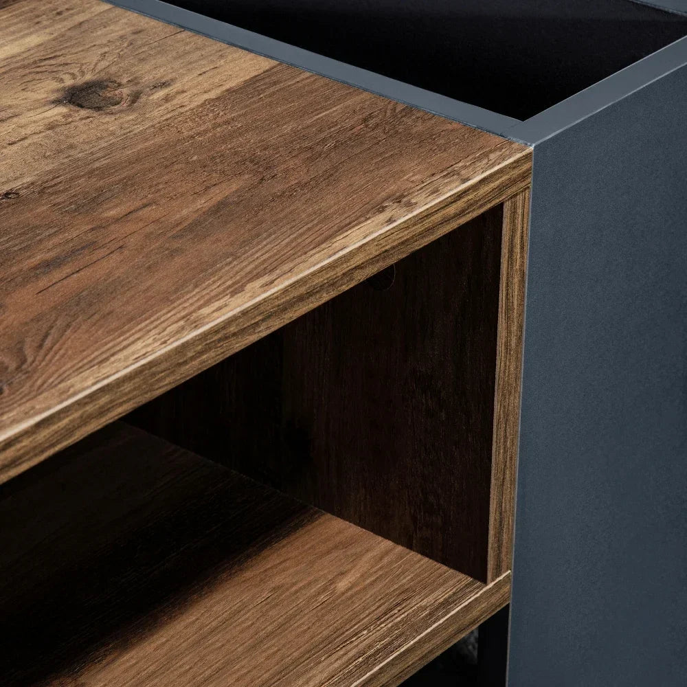 Table basse bois et bleu profond 105 cm avec tiroir