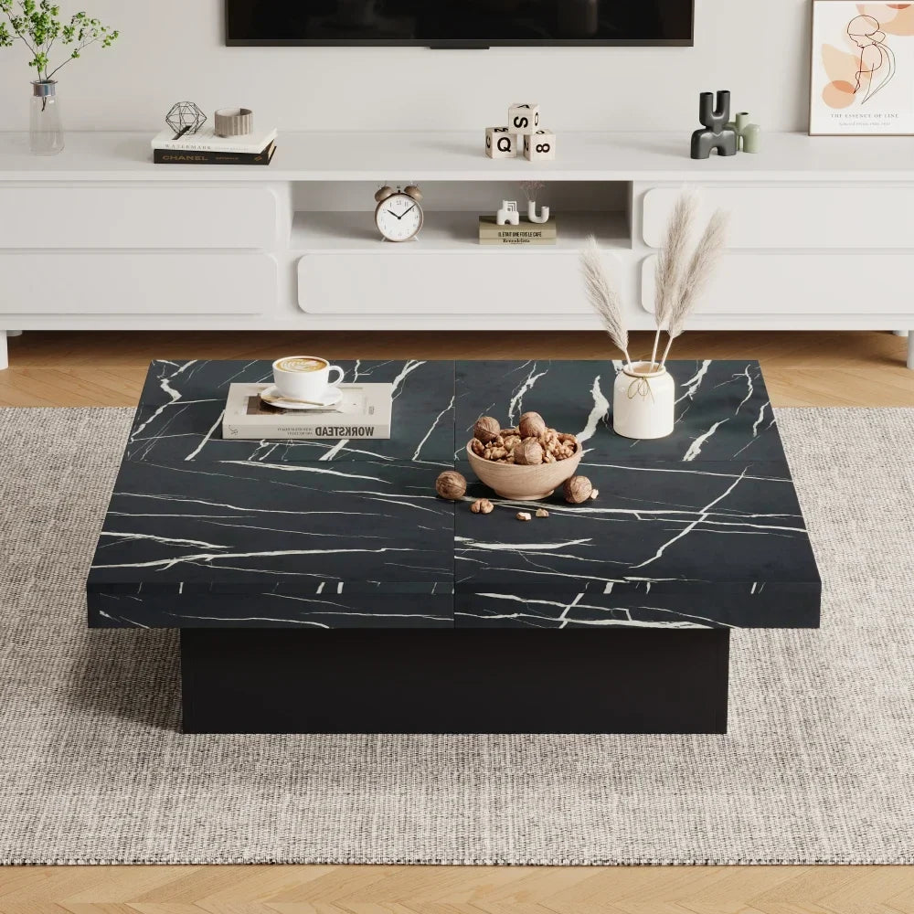 Table basse carrée avec tiroirs et plateau coulissant