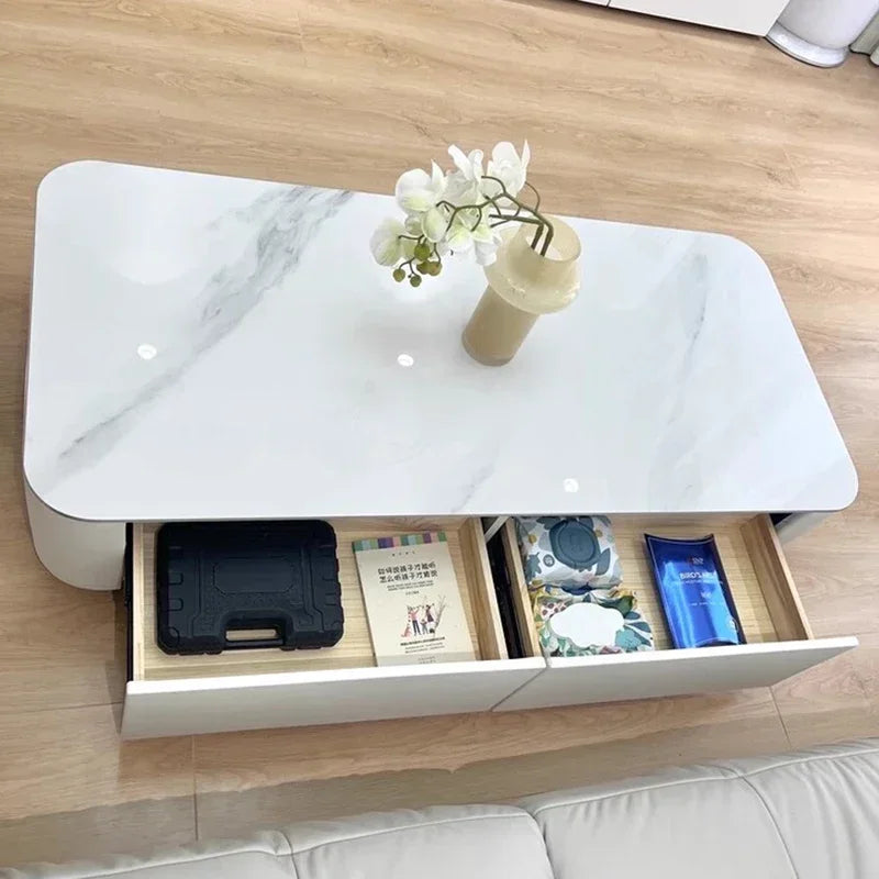 Table basse design effet marbre avec rangements