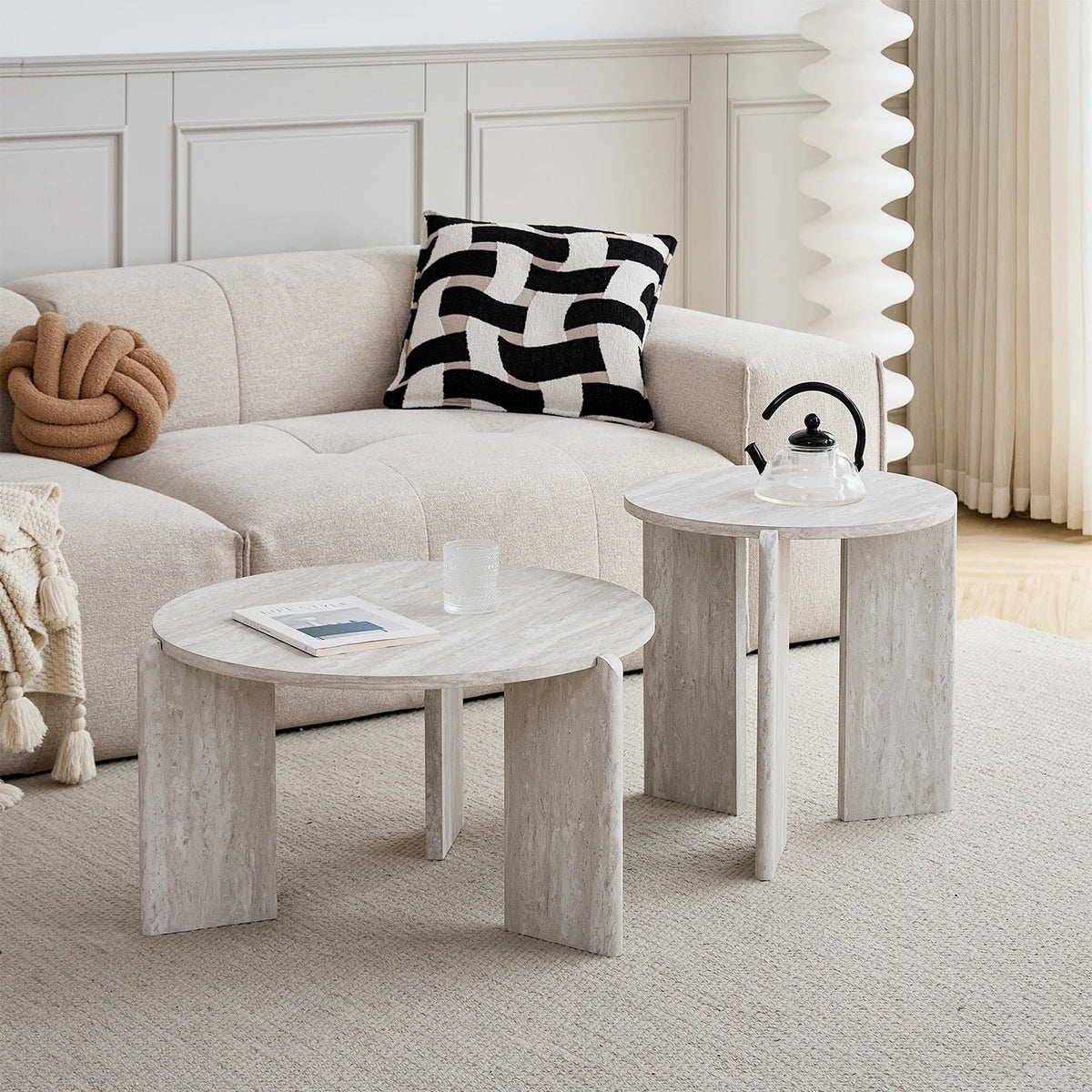 Table basse gigogne ronde bois clair ou gris scandinave