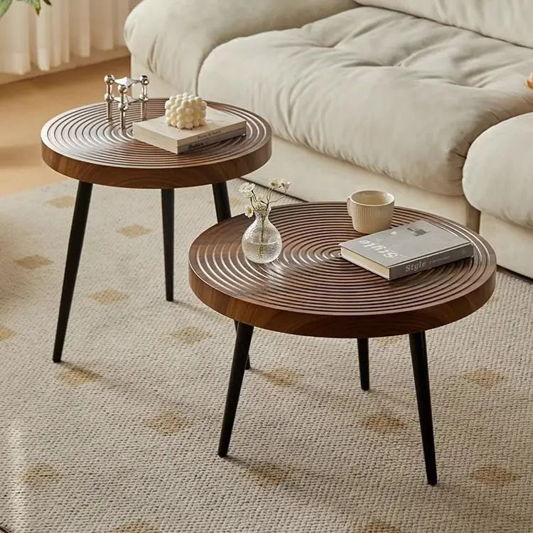 Table basse gigogne ronde en bois massif esprit japandi
