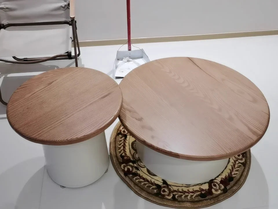 Table basse gigogne ronde en bois massif et métal
