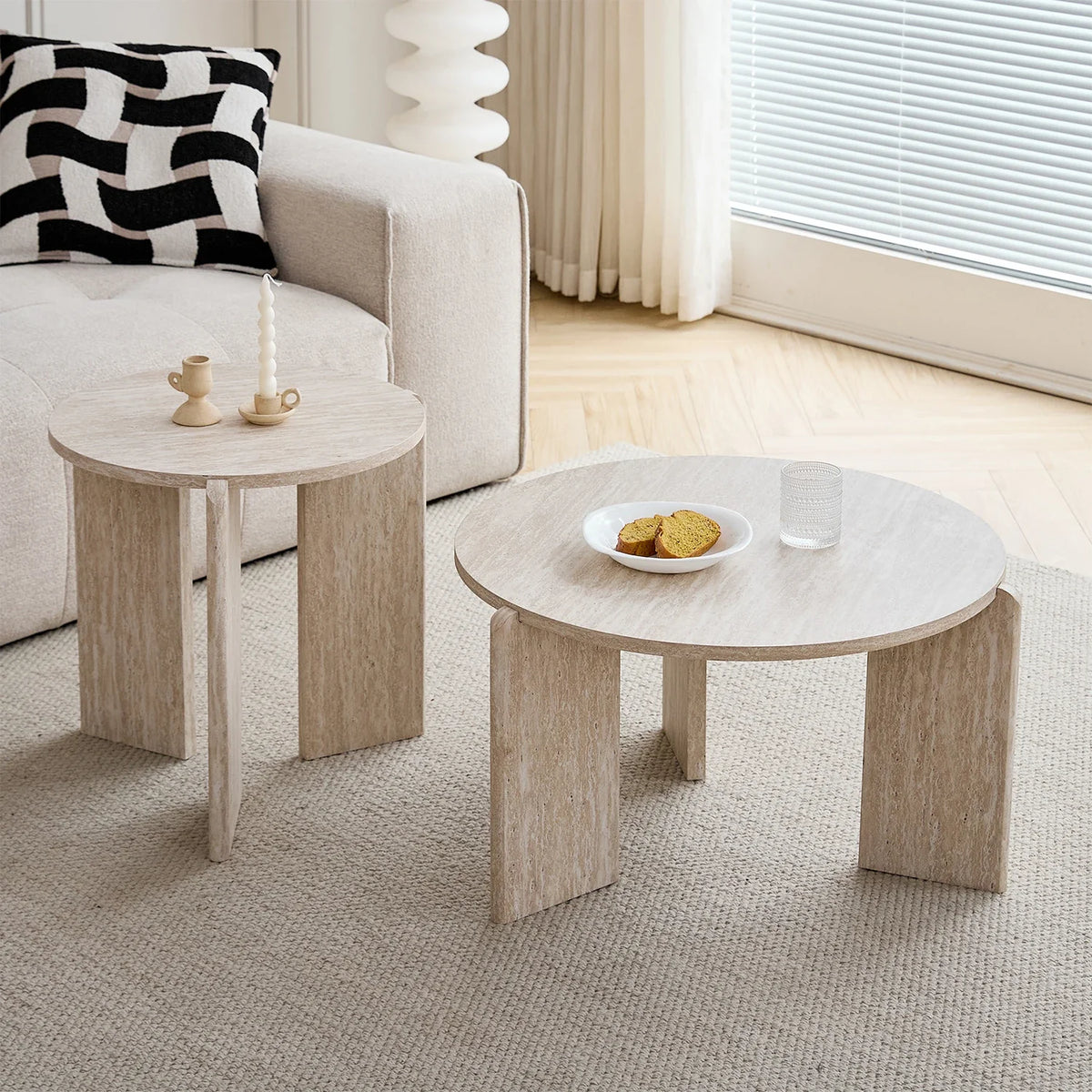 Table basse gigogne ronde bois clair ou gris scandinave