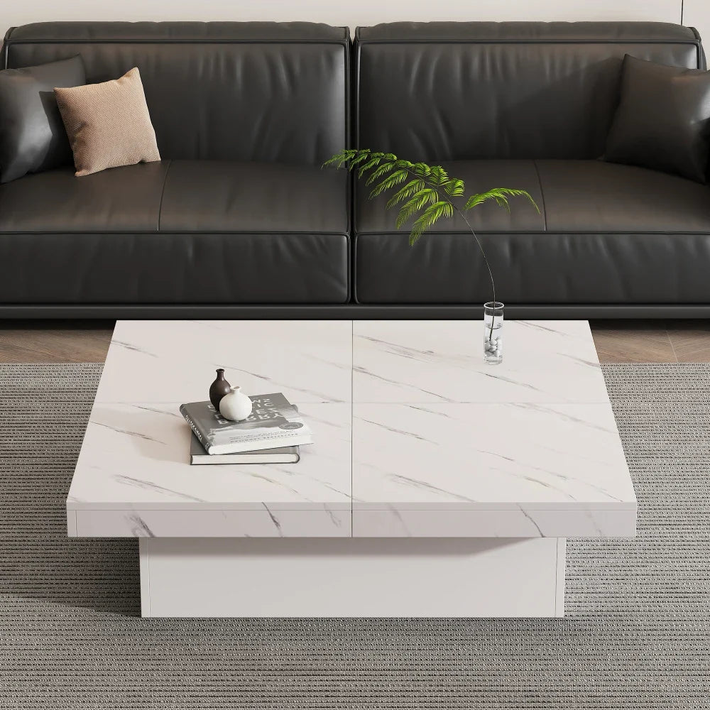 Table basse carrée avec tiroirs et plateau coulissant