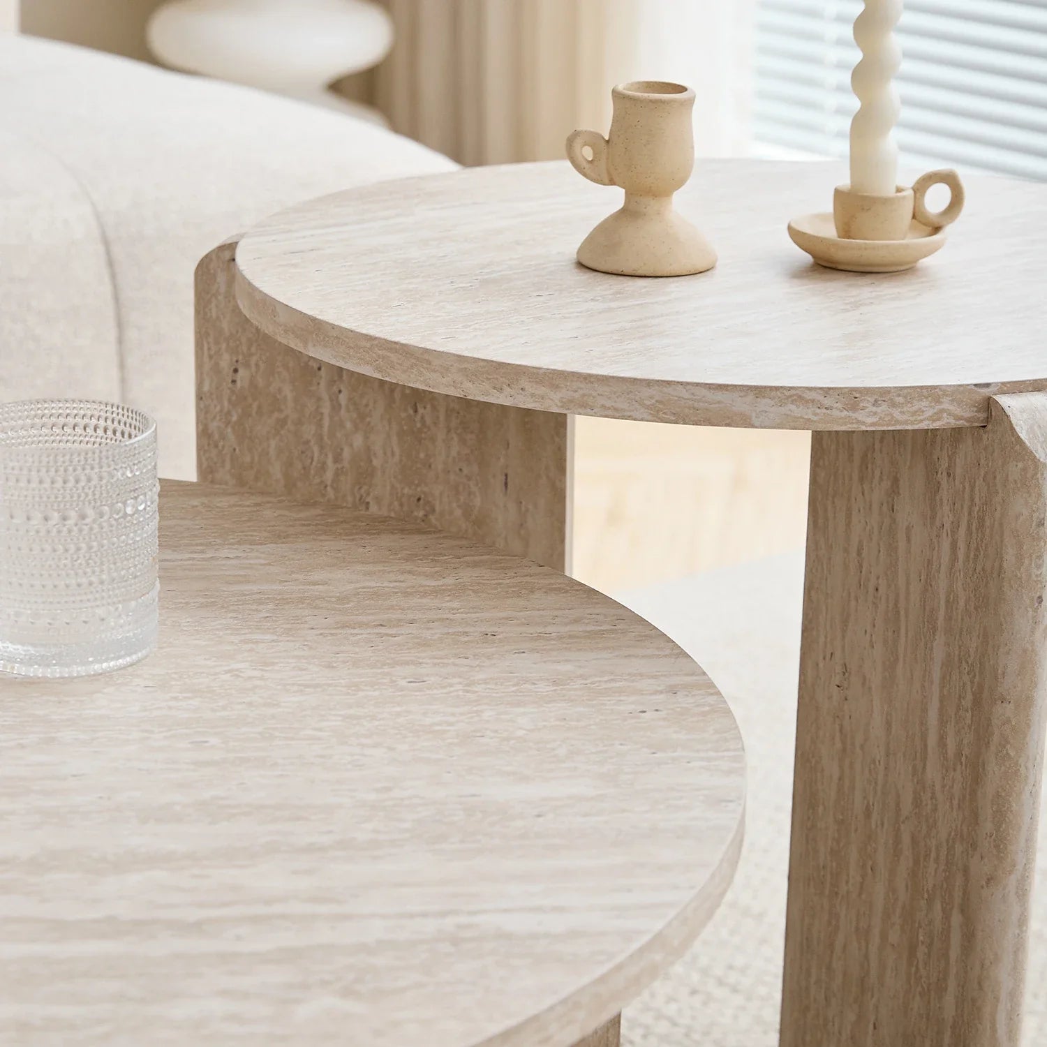 Table basse gigogne ronde bois clair ou gris scandinave
