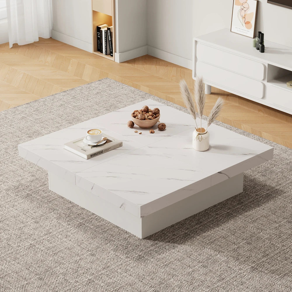 Table basse carrée avec tiroirs et plateau coulissant
