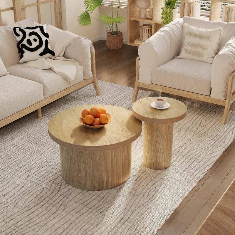 Table basse gigogne ronde en bois naturel ajouré
