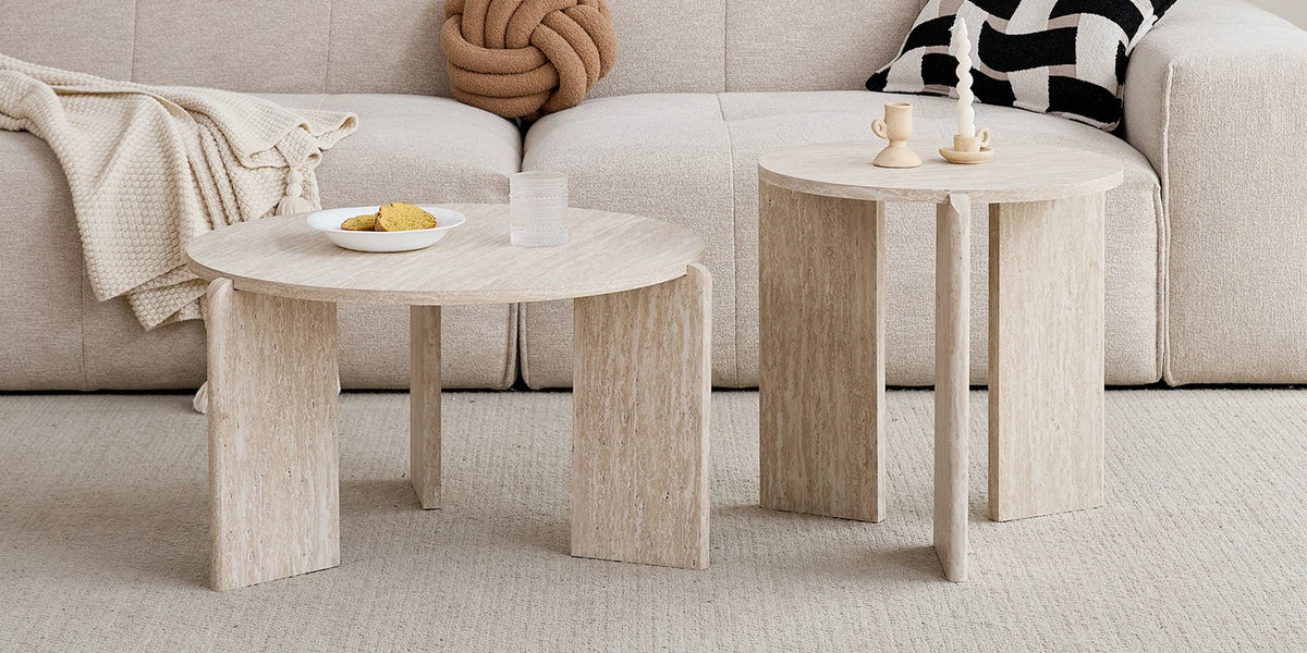 Table basse gigogne ronde bois clair ou gris scandinave