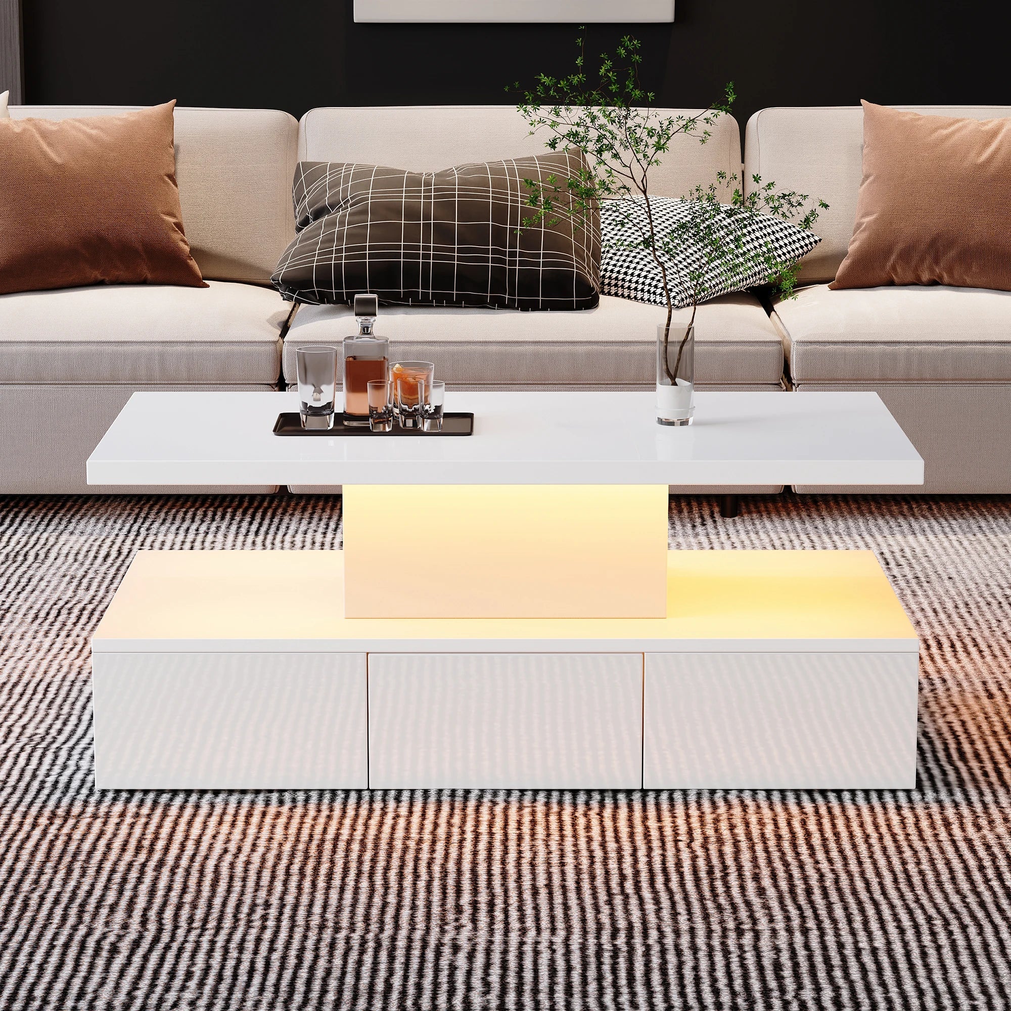 Table basse à double plateau avec LED