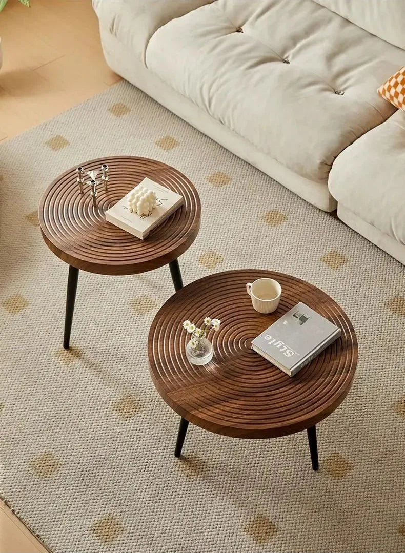 Table basse gigogne ronde en bois massif esprit japandi