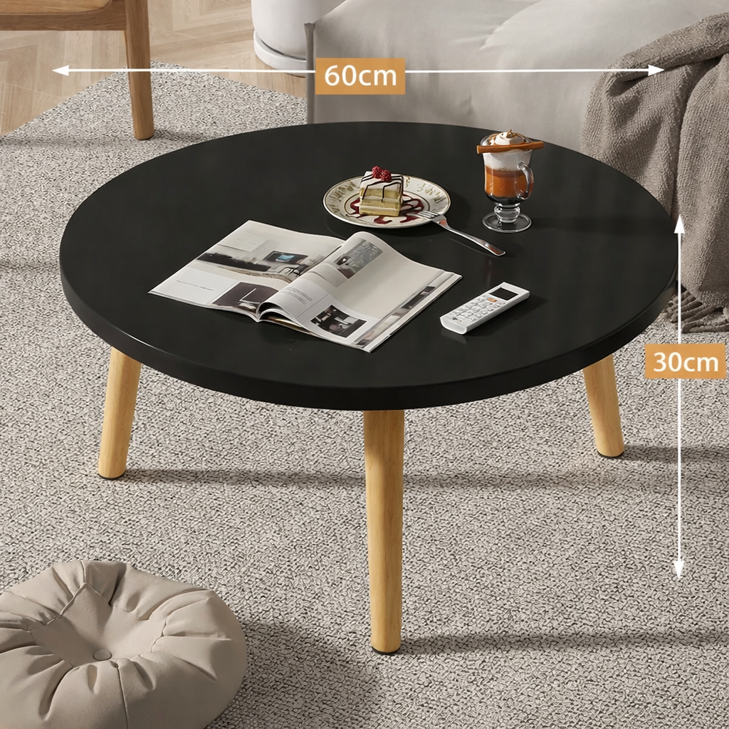 Table basse ronde en bois épurée pour petit salon