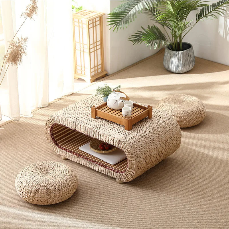 Table basse ovale en rotin naturel pour salon et espace détente