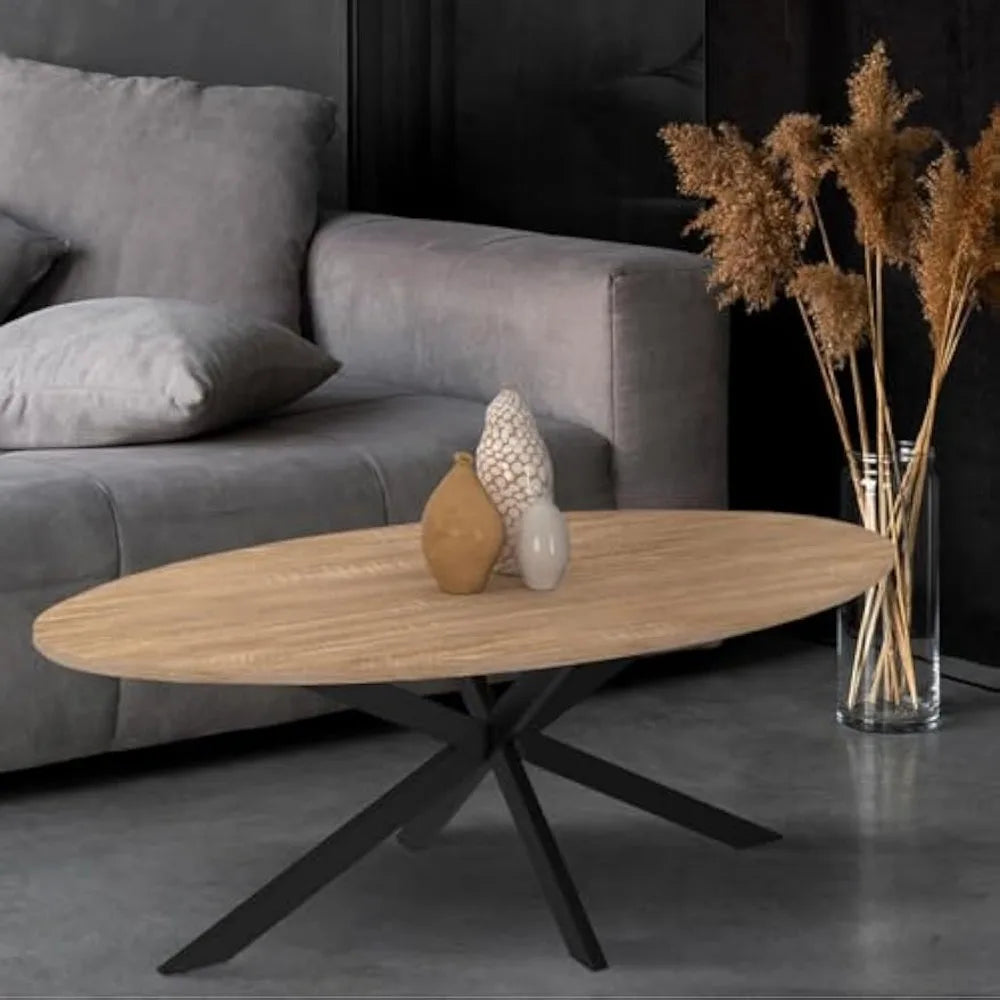 Table basse ovale design en bois et métal