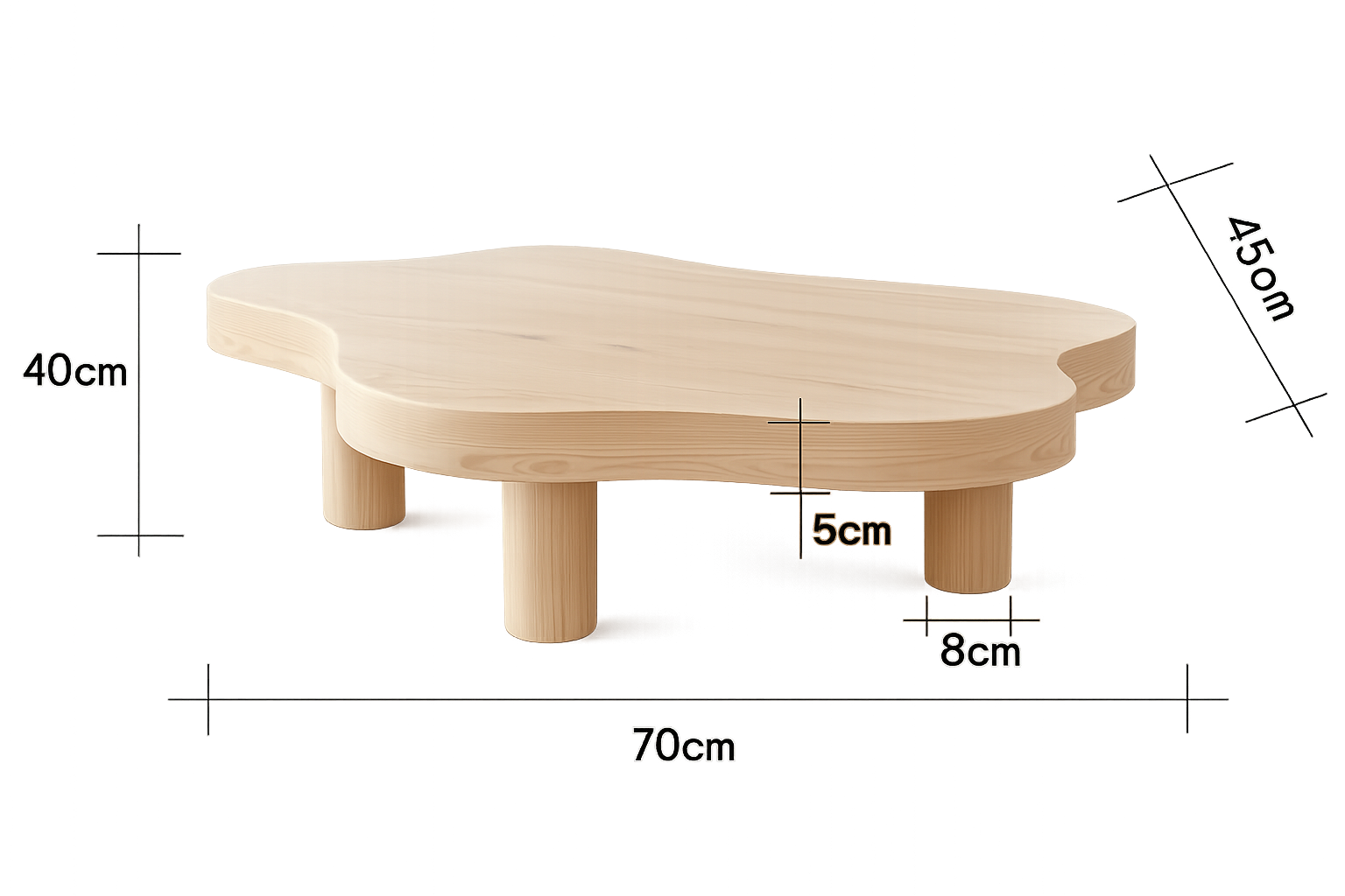 Table basse en bois massif forme nuage design