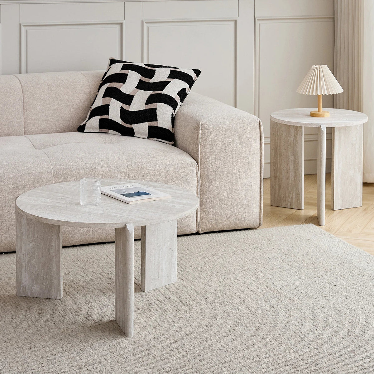 Table basse gigogne ronde bois clair ou gris scandinave