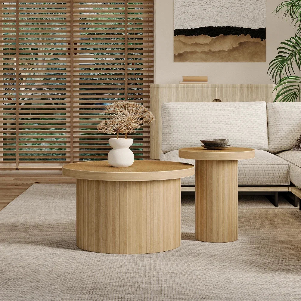 Table basse gigogne ronde en bois naturel ajouré