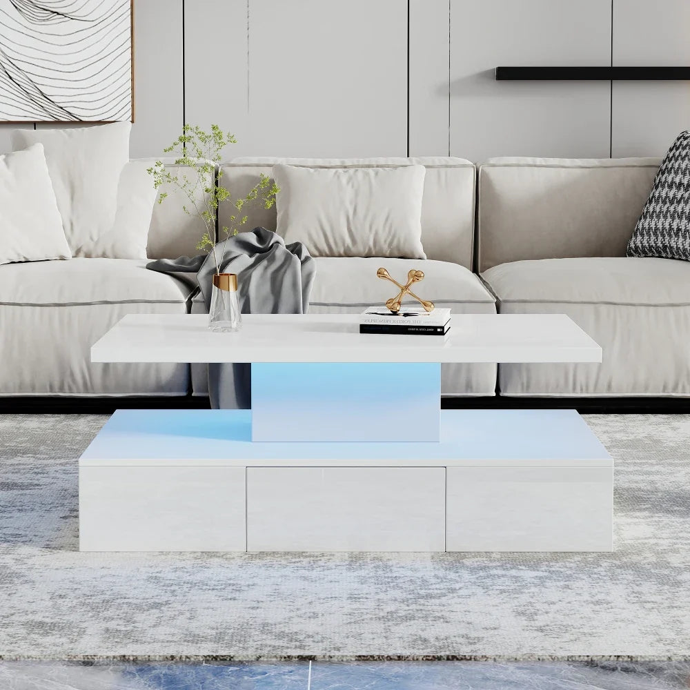 Table basse noire double plateau, LED 16 couleurs