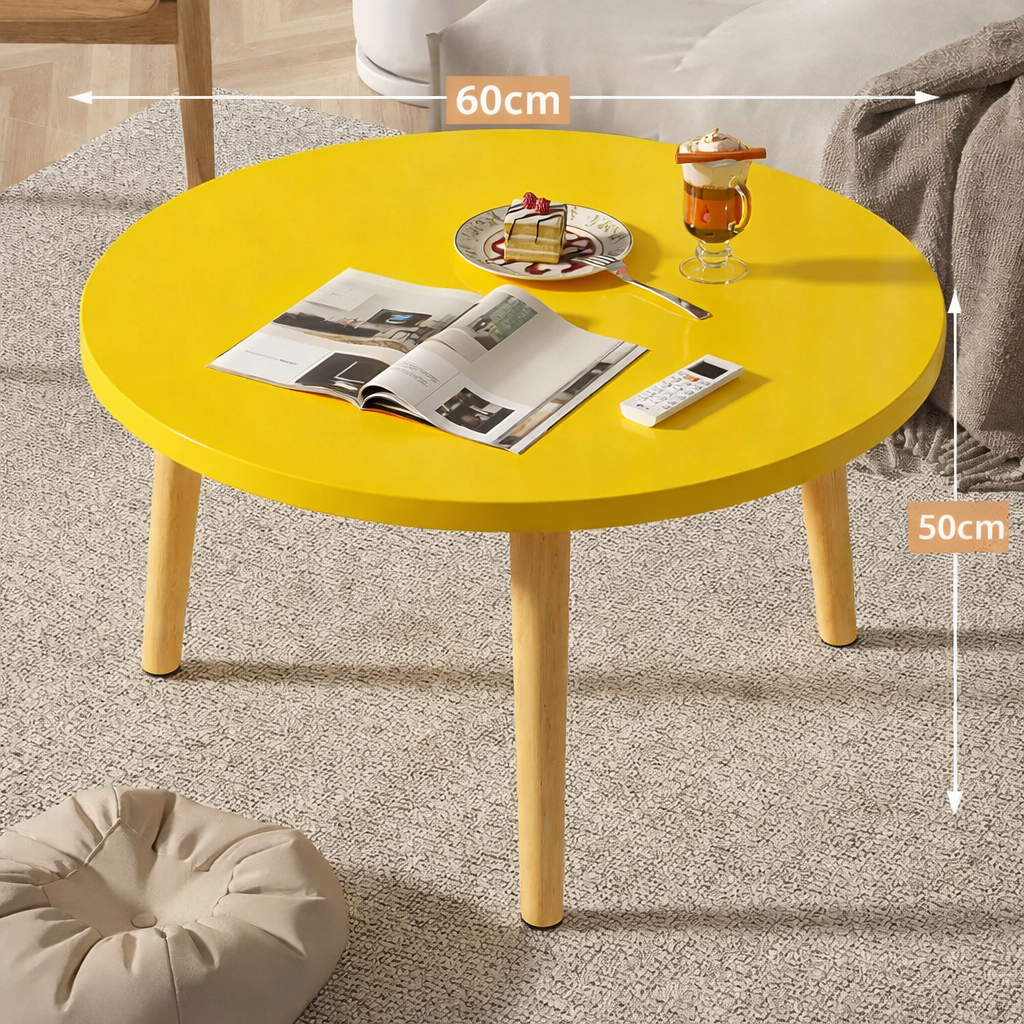 Table basse ronde en bois épurée pour petit salon