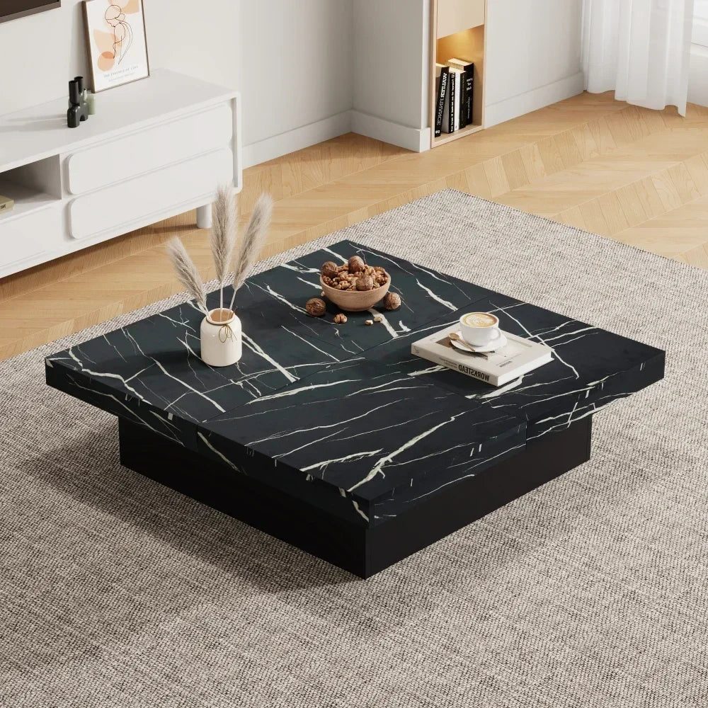 Table basse carrée avec tiroirs et plateau coulissant