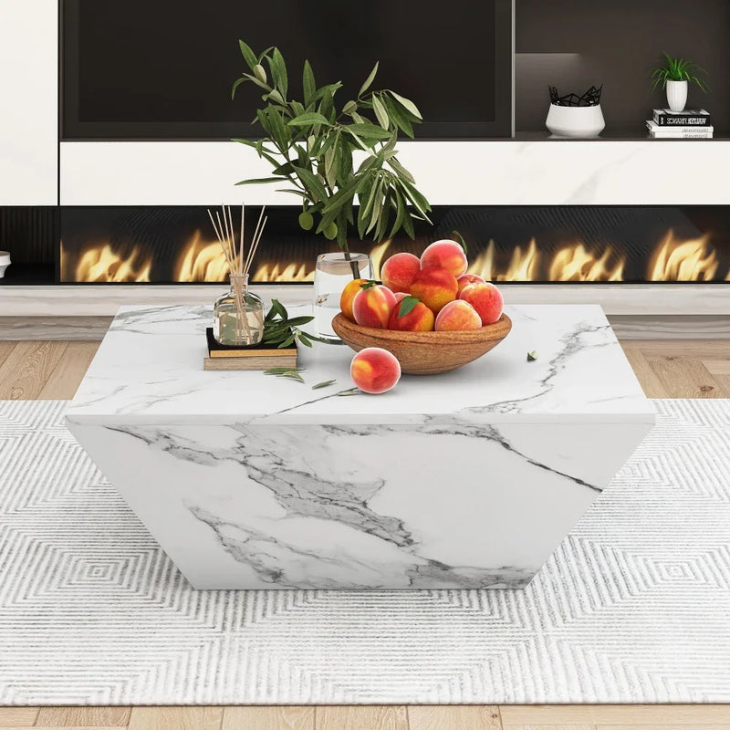 Table basse effet marbre blanche avec tiroirs