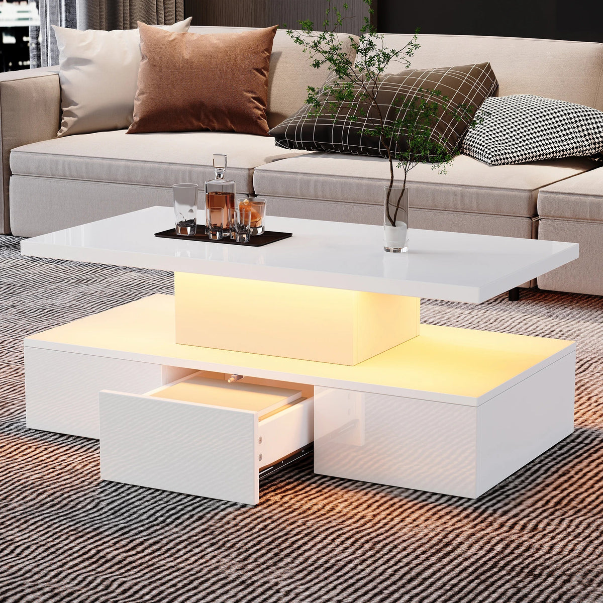 Table basse à double plateau avec LED