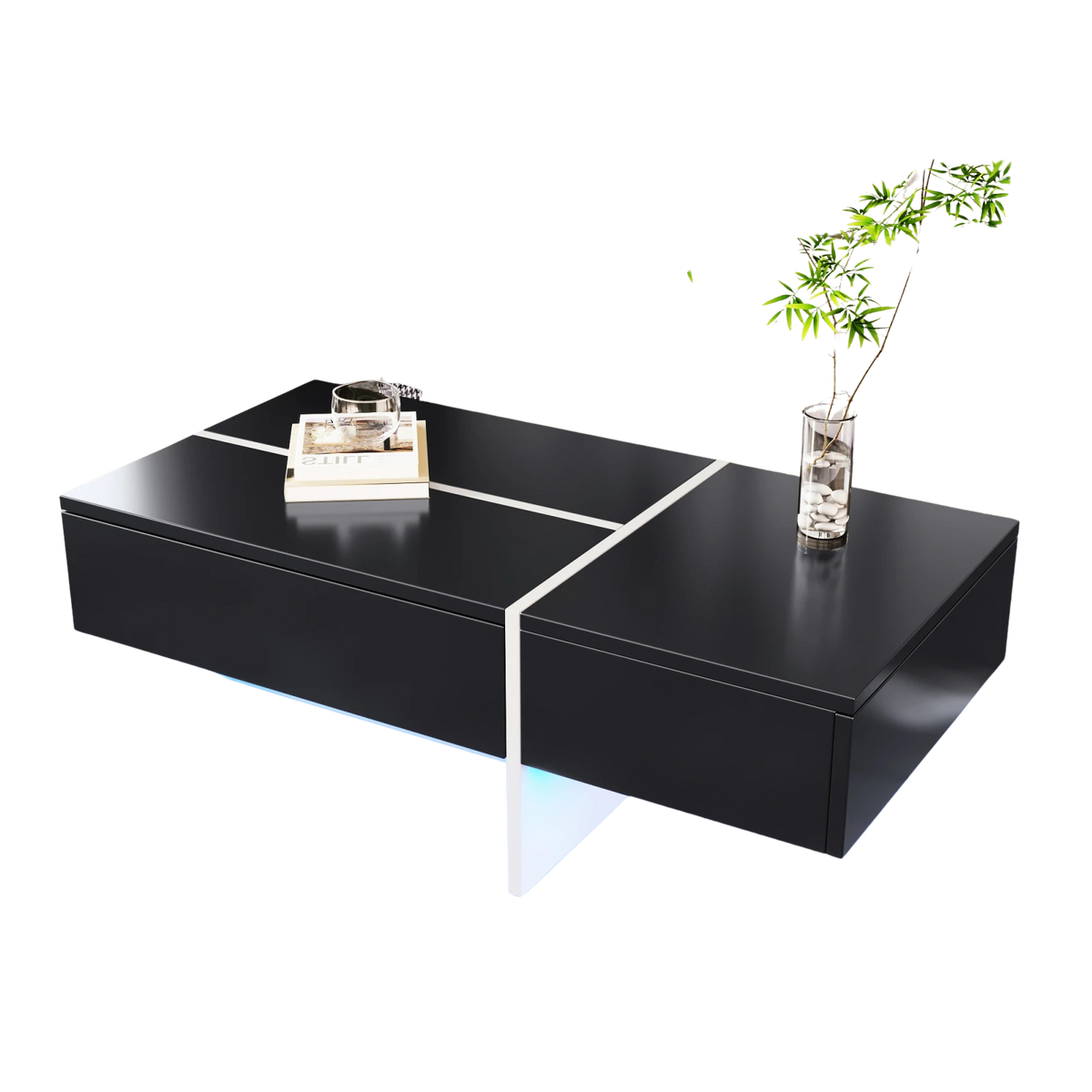 Table basse design noire et blanche avec LED