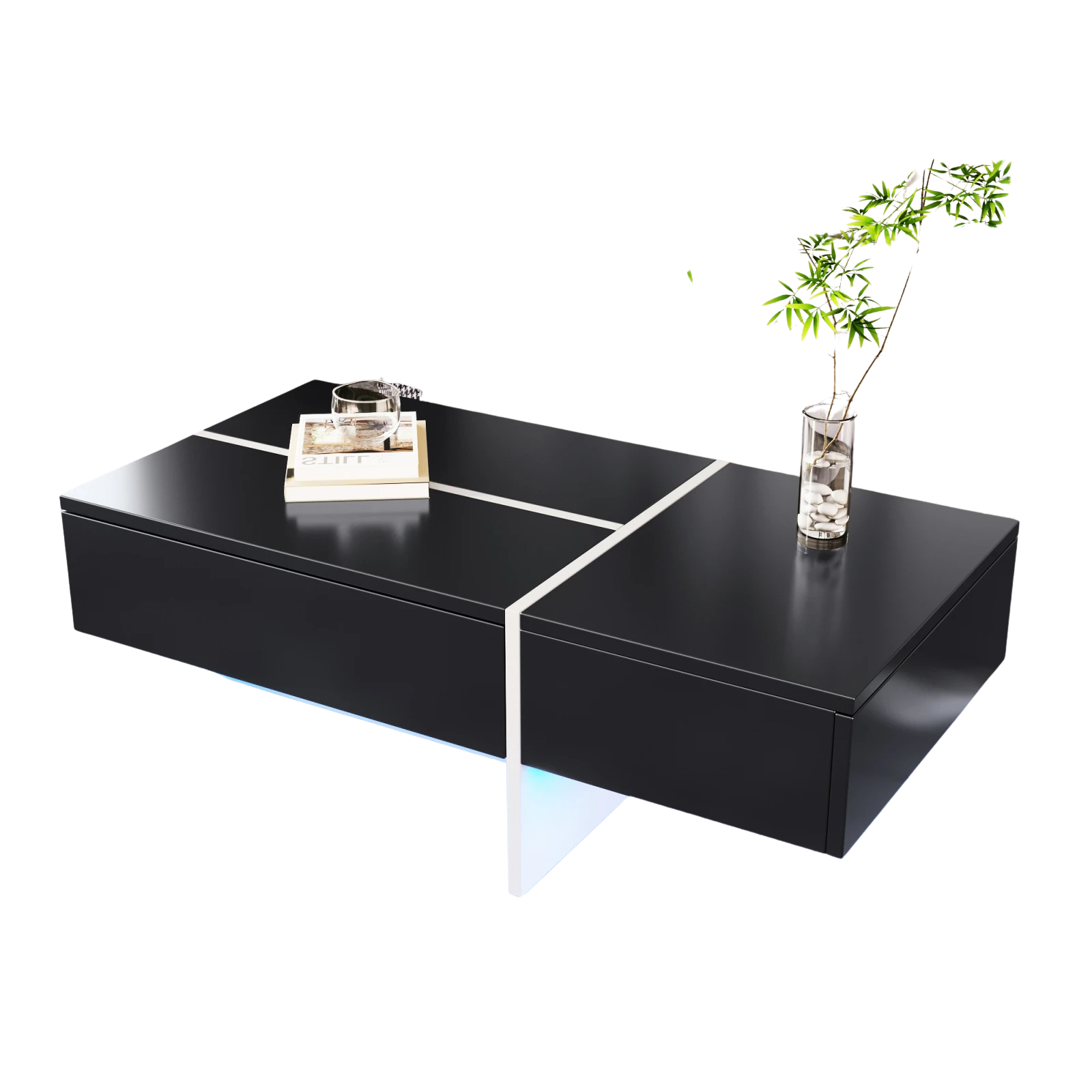 Table basse design noire et blanche avec LED