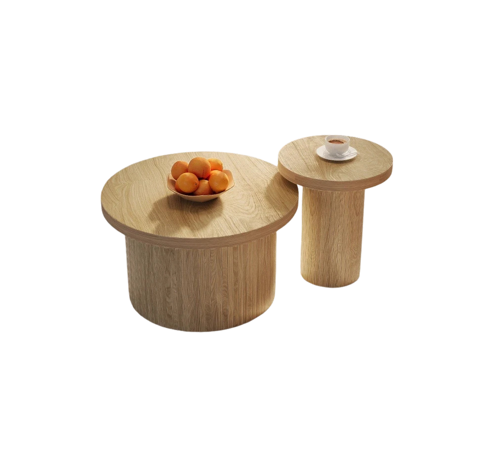 Table basse gigogne ronde en bois naturel ajouré