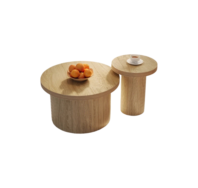Table basse gigogne ronde en bois naturel ajouré