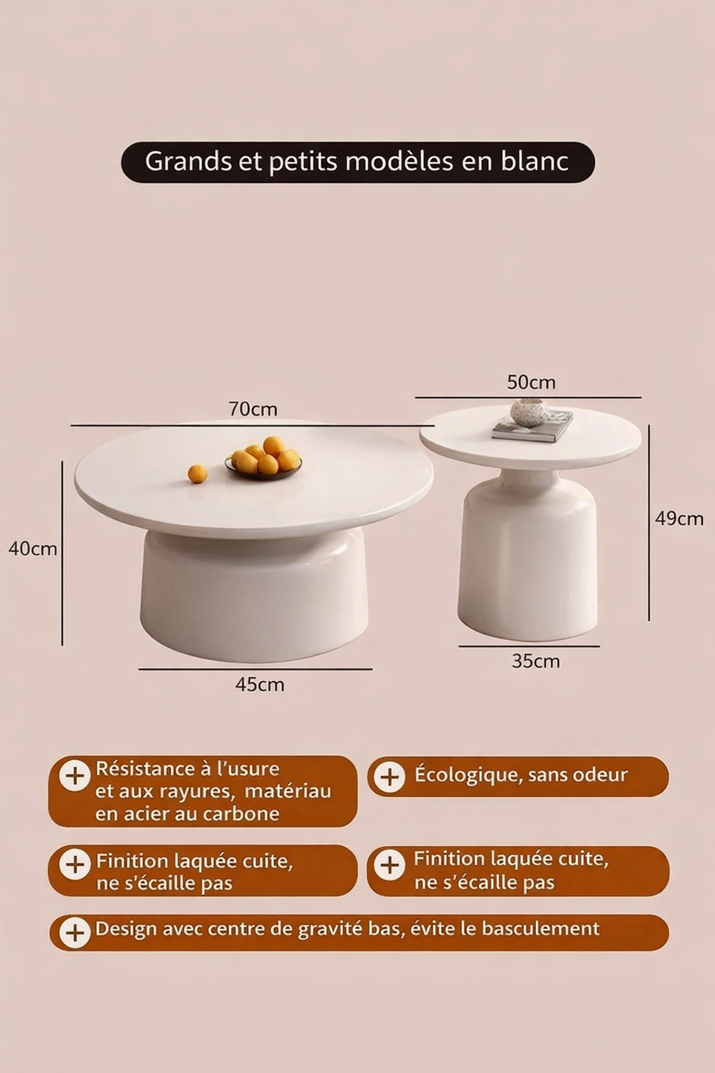 Table basse gigogne ronde en bois massif et métal