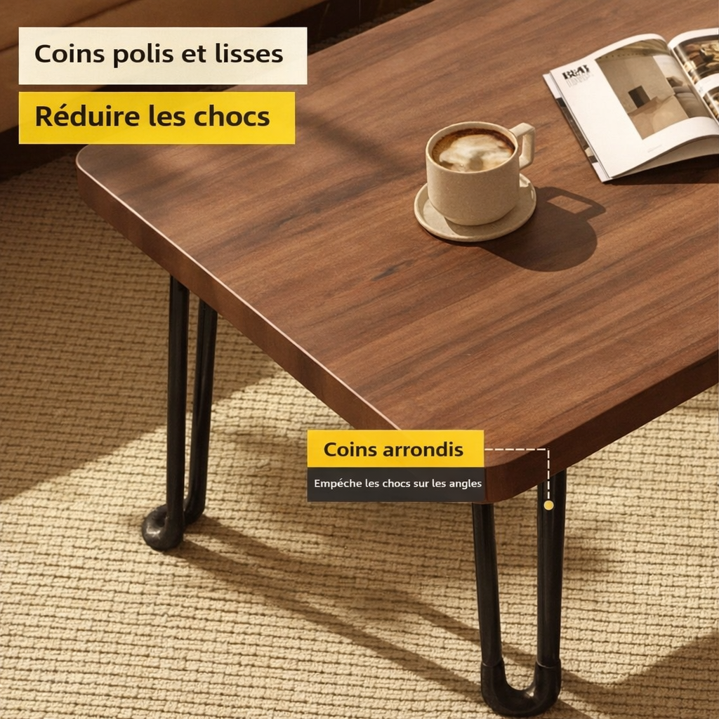 Table basse pliante rectangulaire en bois, 3 tailles