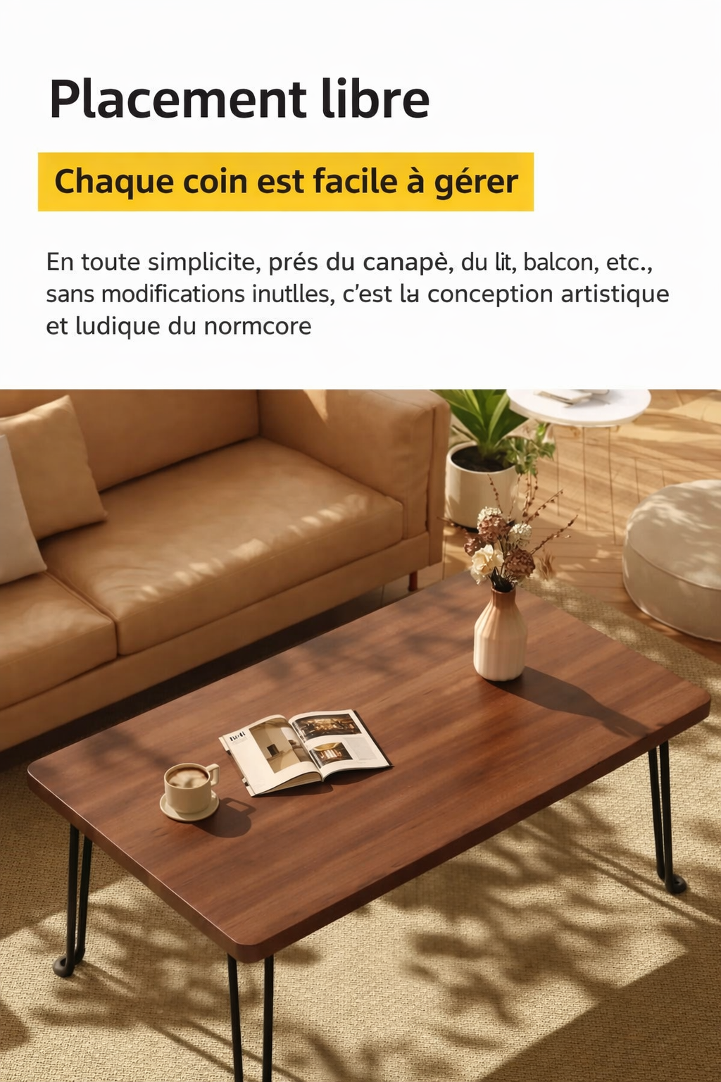 Table basse pliante rectangulaire en bois, 3 tailles