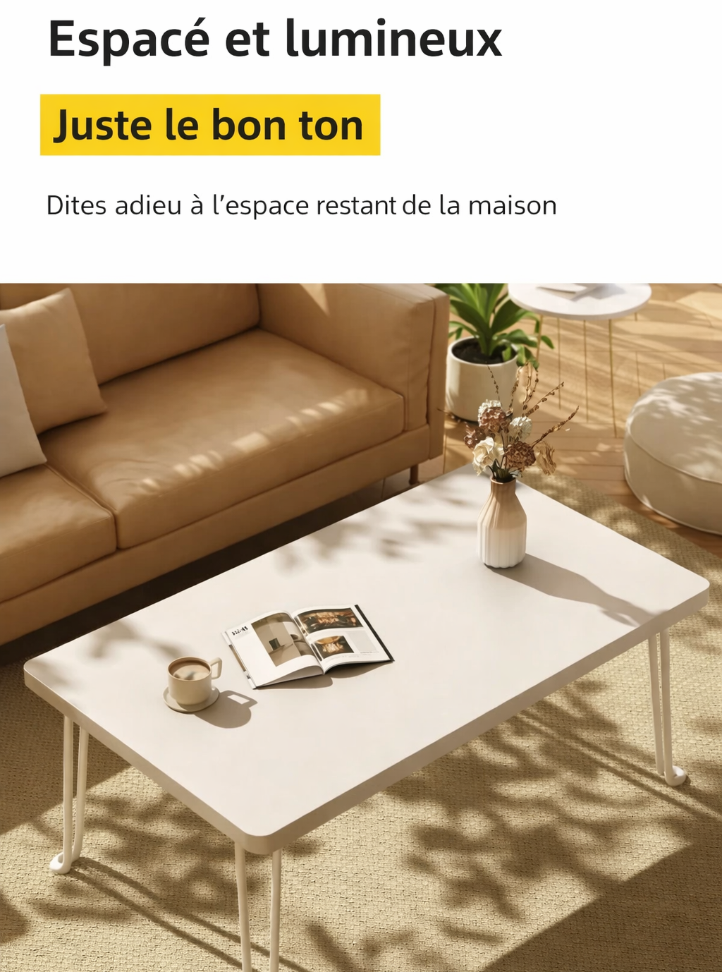 Table basse pliante rectangulaire en bois, 3 tailles
