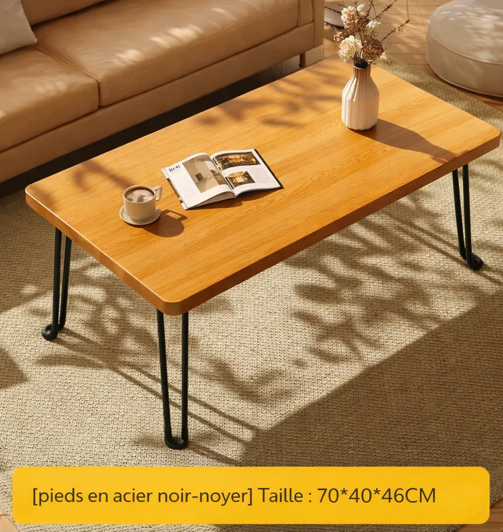 Table basse pliante rectangulaire en bois, 3 tailles