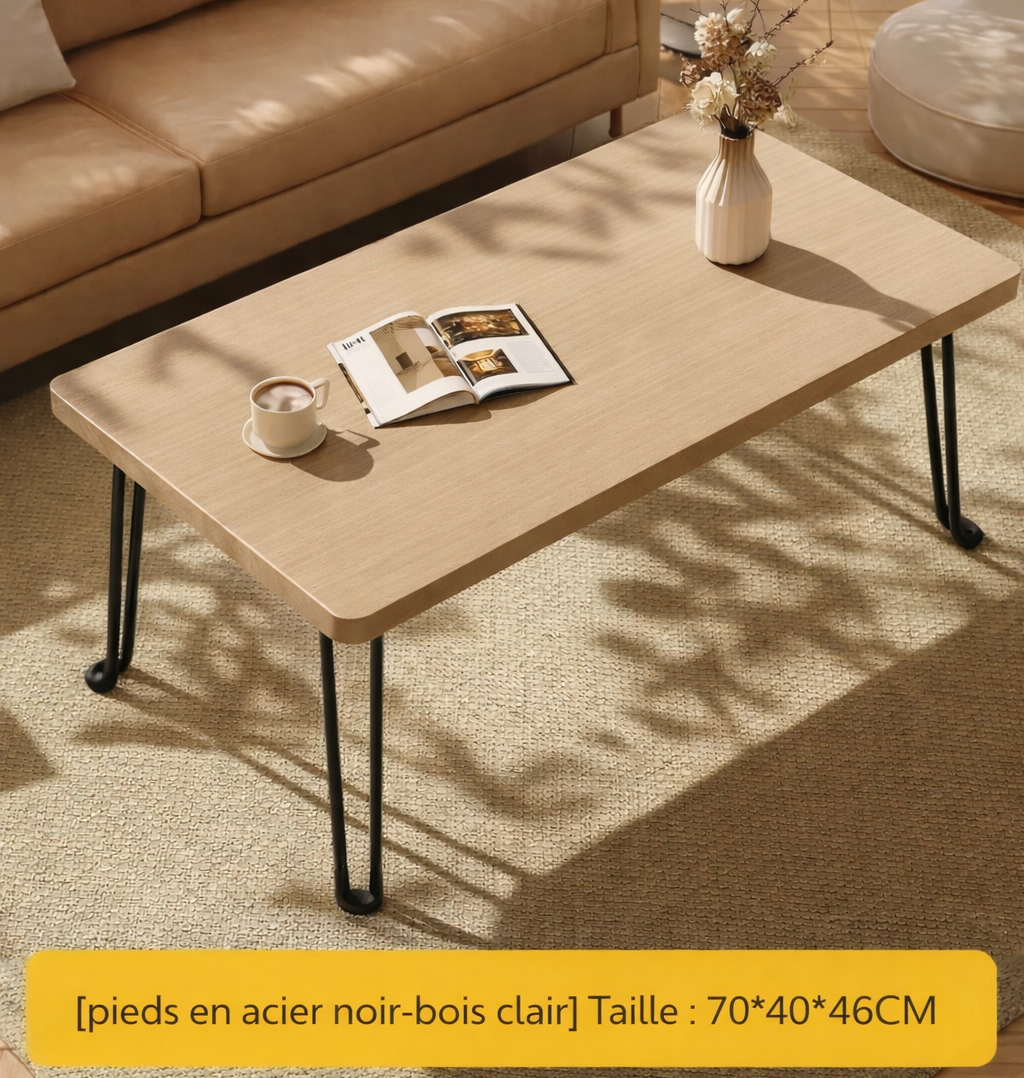 Table basse pliante rectangulaire en bois, 3 tailles