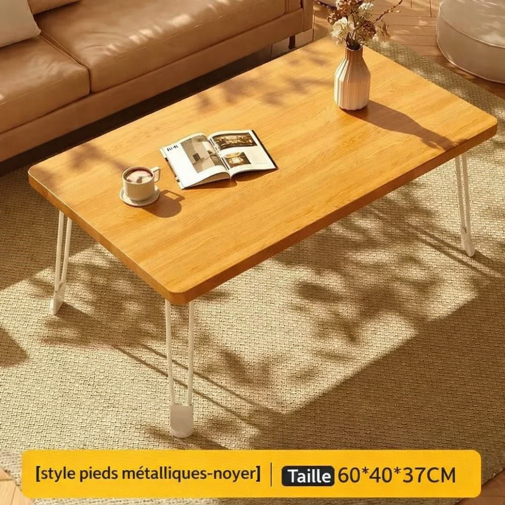 Table basse pliante rectangulaire en bois, 3 tailles