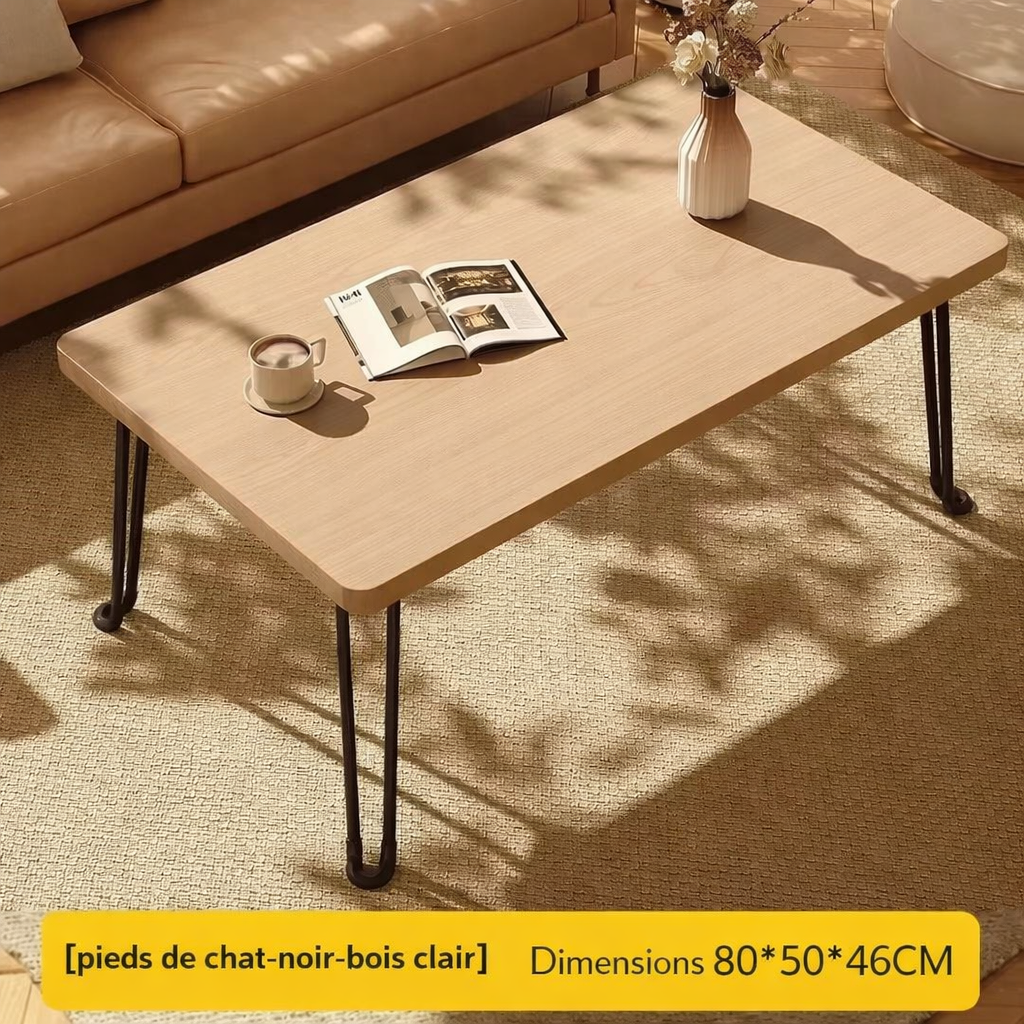 Table basse pliante rectangulaire en bois, 3 tailles