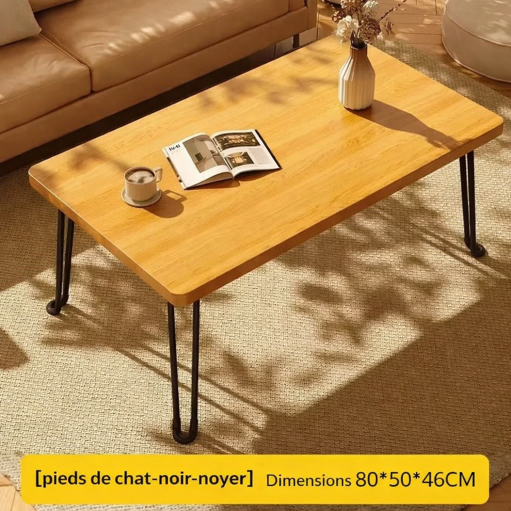 Table basse pliante rectangulaire en bois, 3 tailles