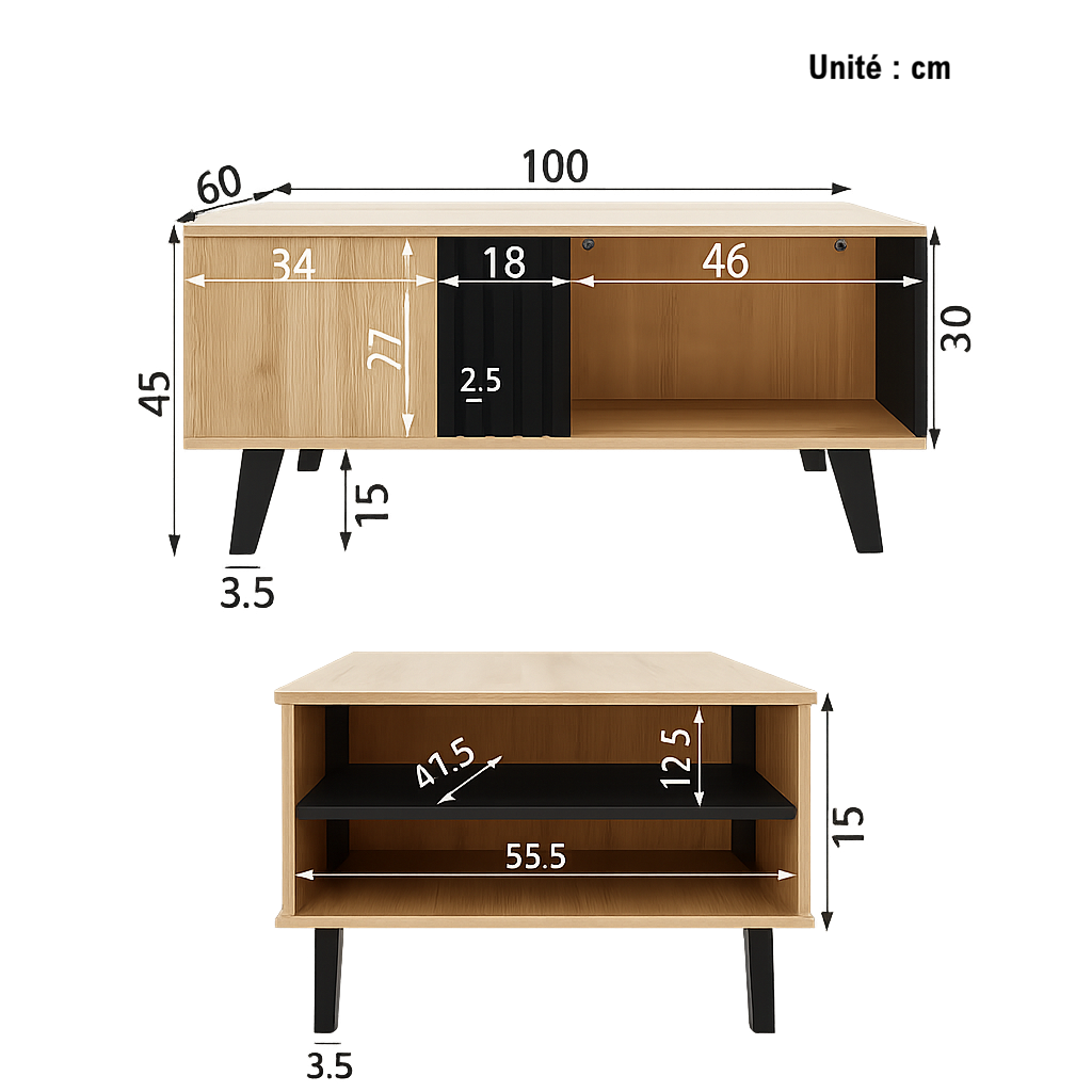 Table basse rectangulaire design moderne