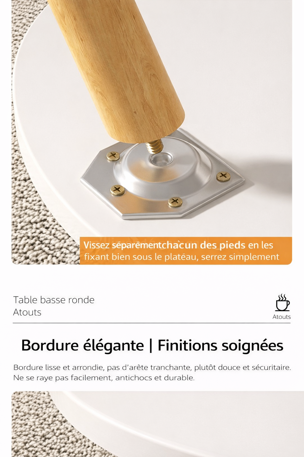 Table basse ronde en bois épurée pour petit salon