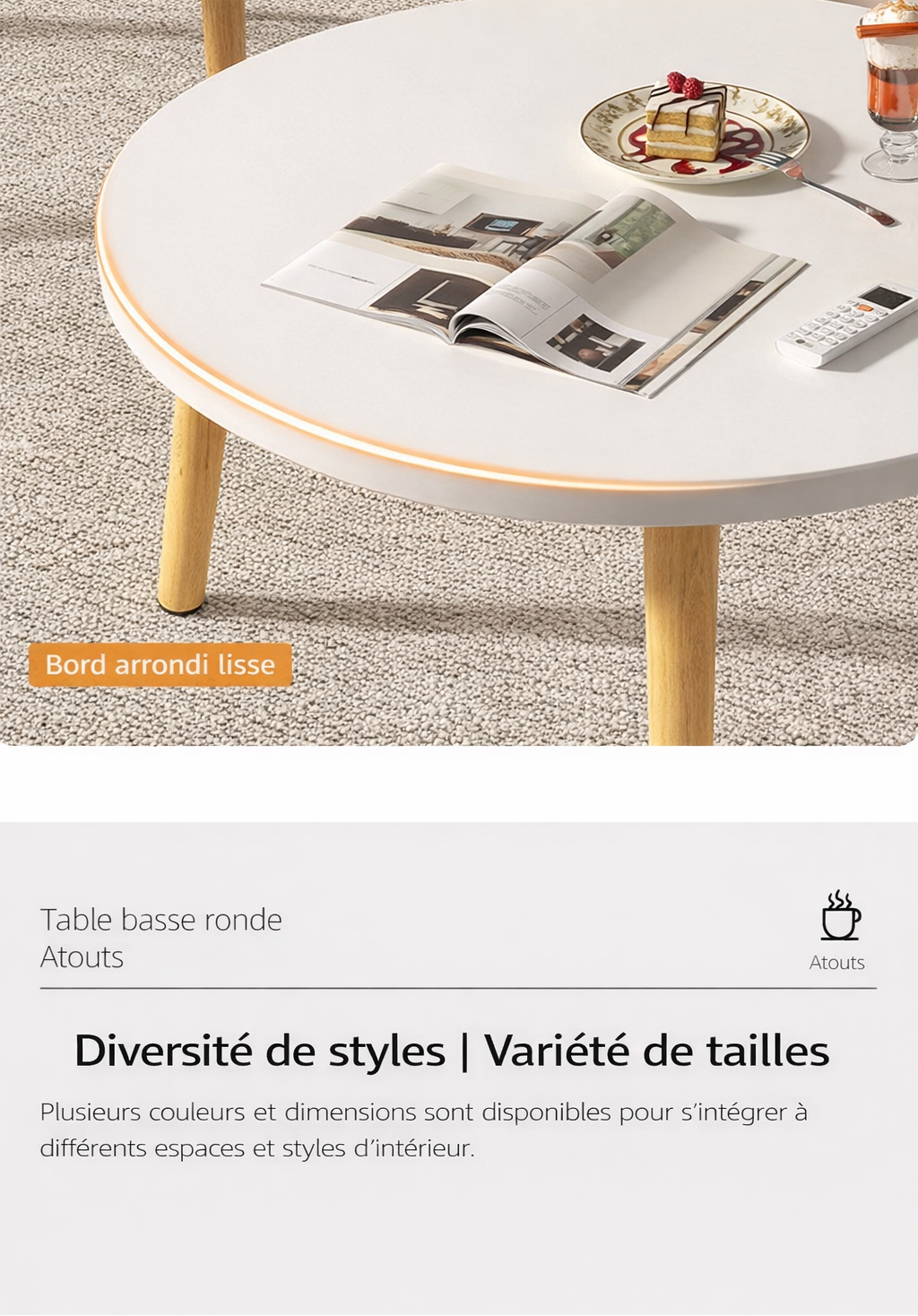 Table basse ronde en bois épurée pour petit salon