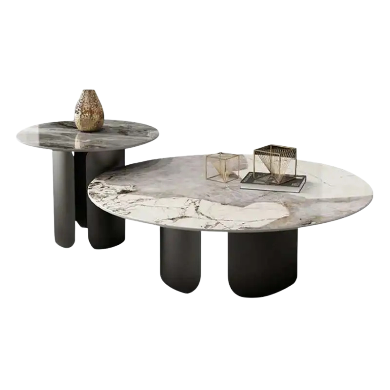 Table basse gigogne ronde en marbre et métal doré