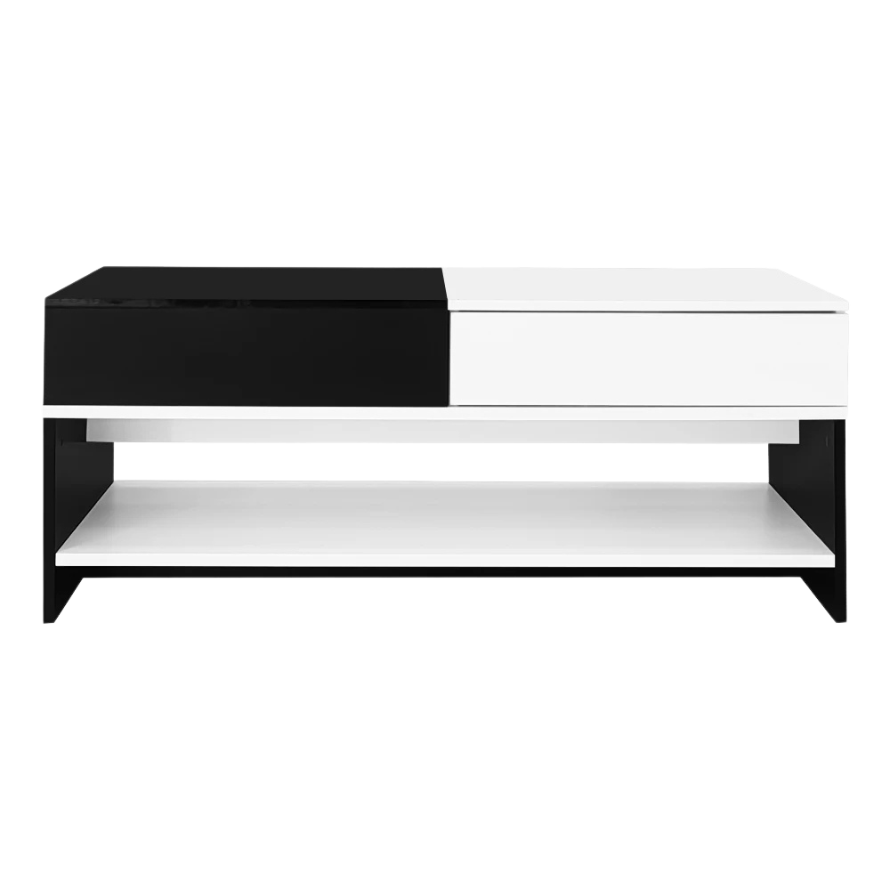 Table basse rectangulaire noire et blanche design avec rangements
