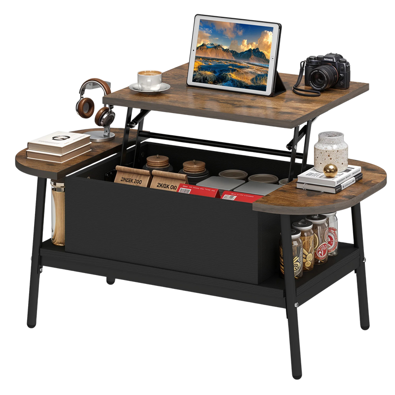 Table basse organique relevable avec rangement