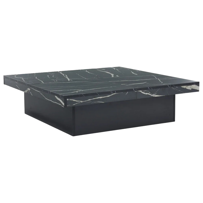 Table basse carrée avec tiroirs et plateau coulissant