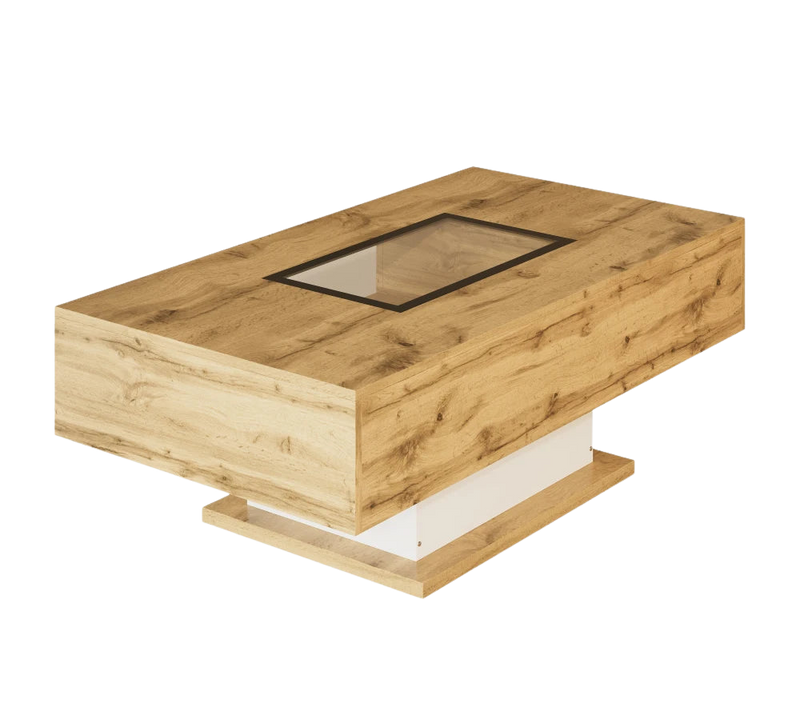 Table basse bois et verre moderne avec LED et rangements