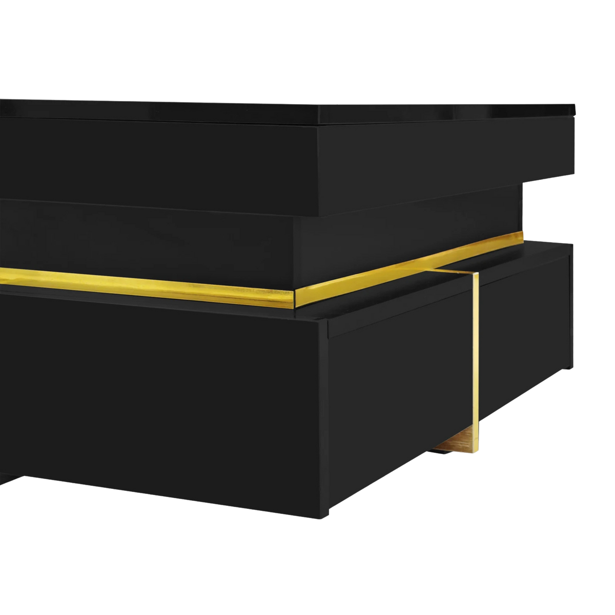 Table basse carrée noire et dorée avec rangements design