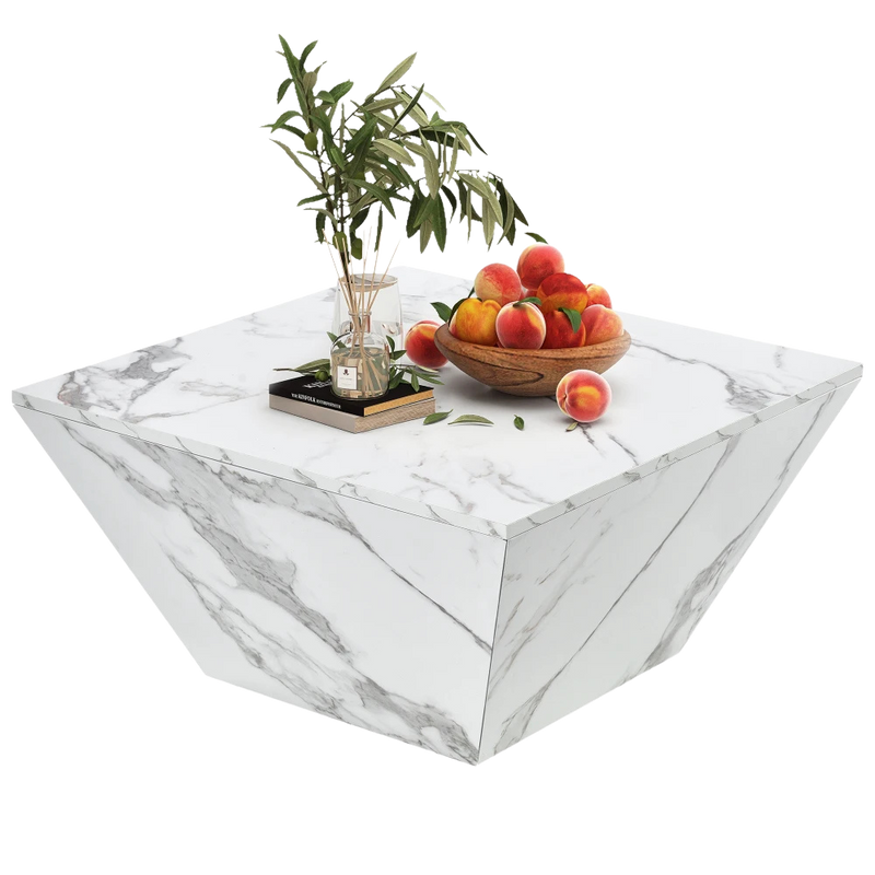 Table basse effet marbre blanche avec tiroirs