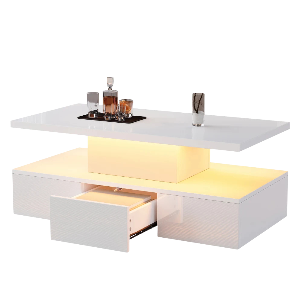 Table basse noire double plateau, LED 16 couleurs