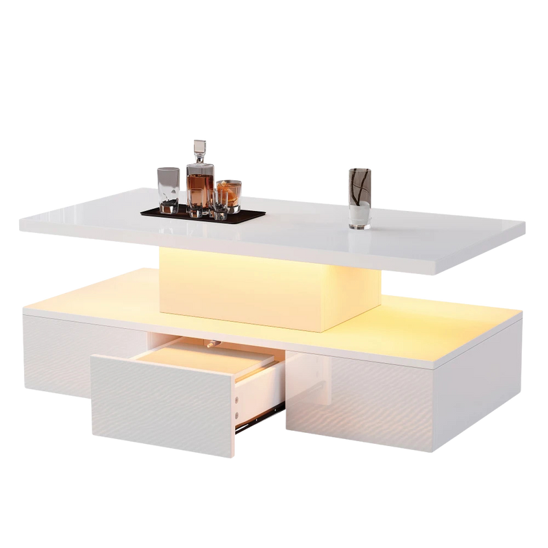 Table basse noire double plateau, LED 16 couleurs
